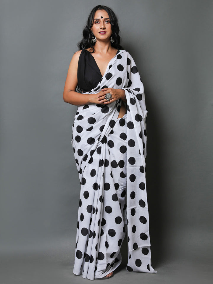 Buta Buti Polka Dot Printed Pure Cotton Saree