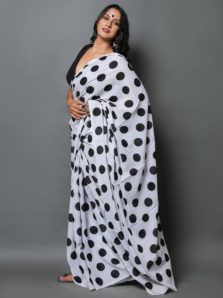 Buta Buti Polka Dot Printed Pure Cotton Saree