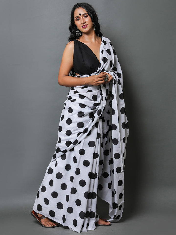 Buta Buti Polka Dot Printed Pure Cotton Saree