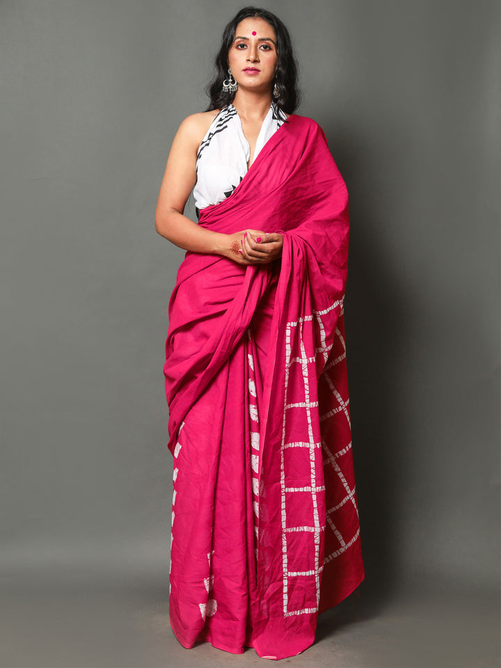 Buta Buti Pink & White Batik Pure Cotton Saree