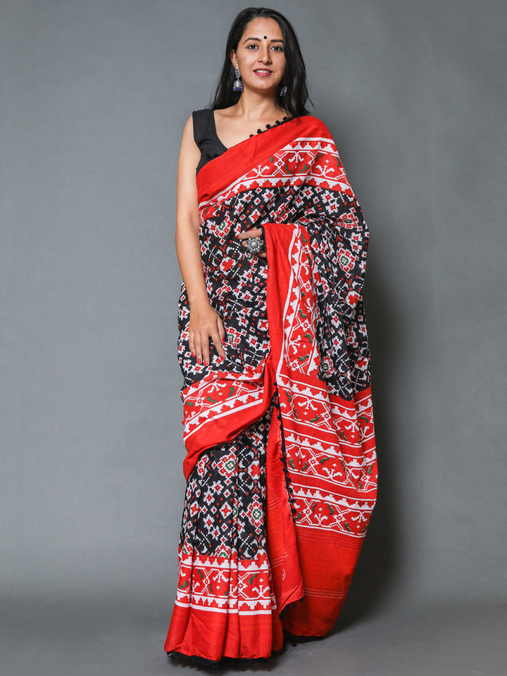 Buta Buti Black & Red Pure Cotton Saree