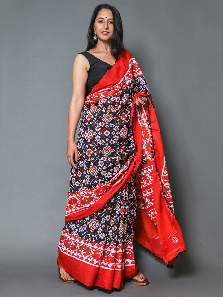 Buta Buti Black & Red Pure Cotton Saree