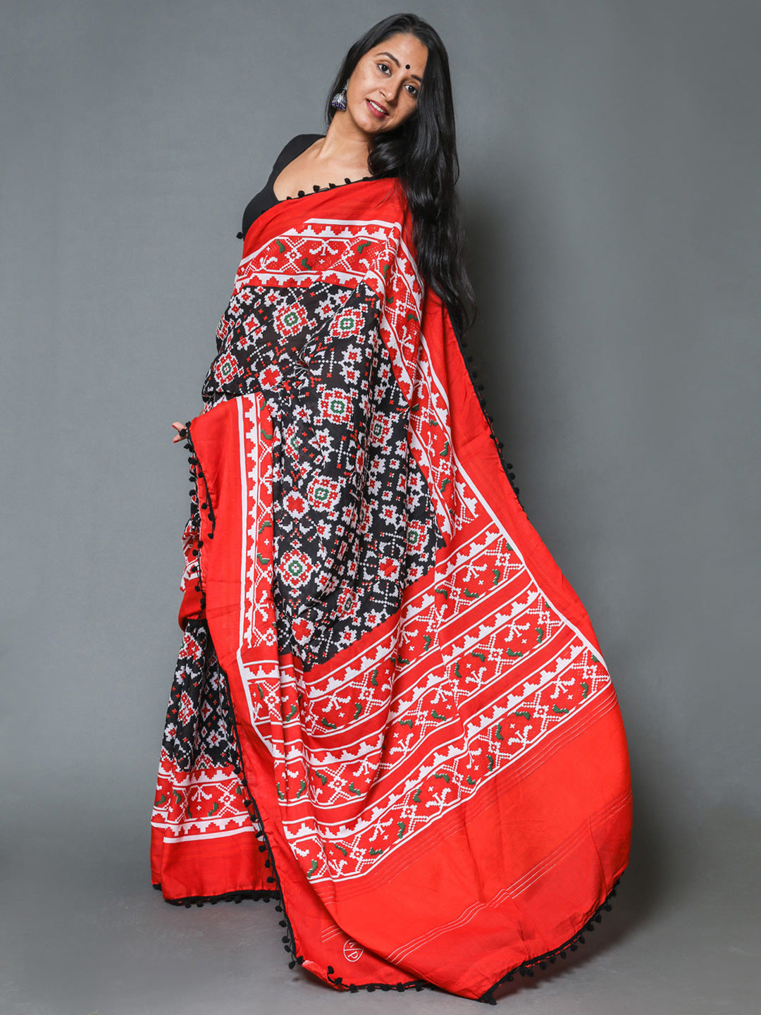 Buta Buti Black & Red Pure Cotton Saree