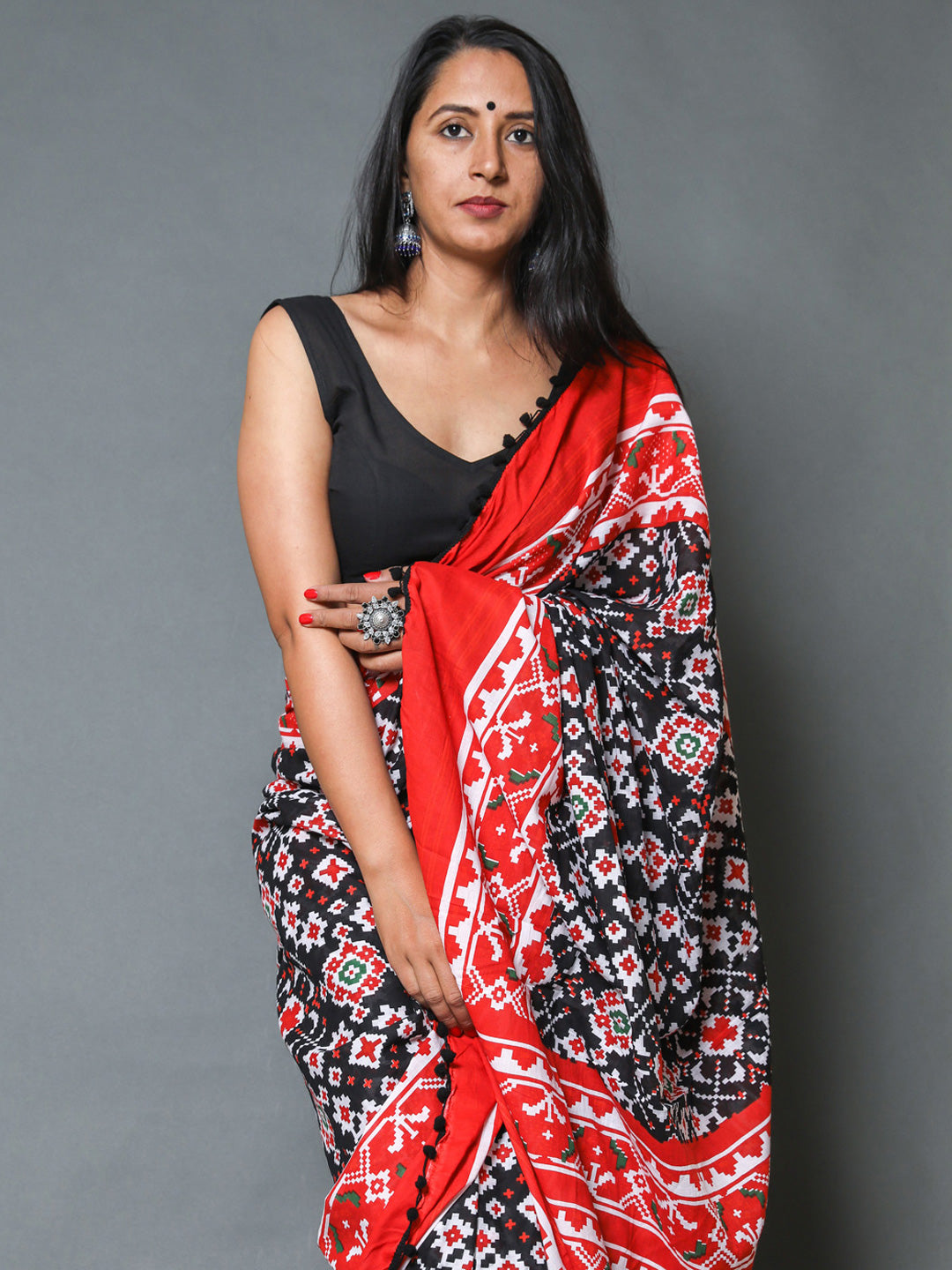 Buta Buti Black & Red Pure Cotton Saree