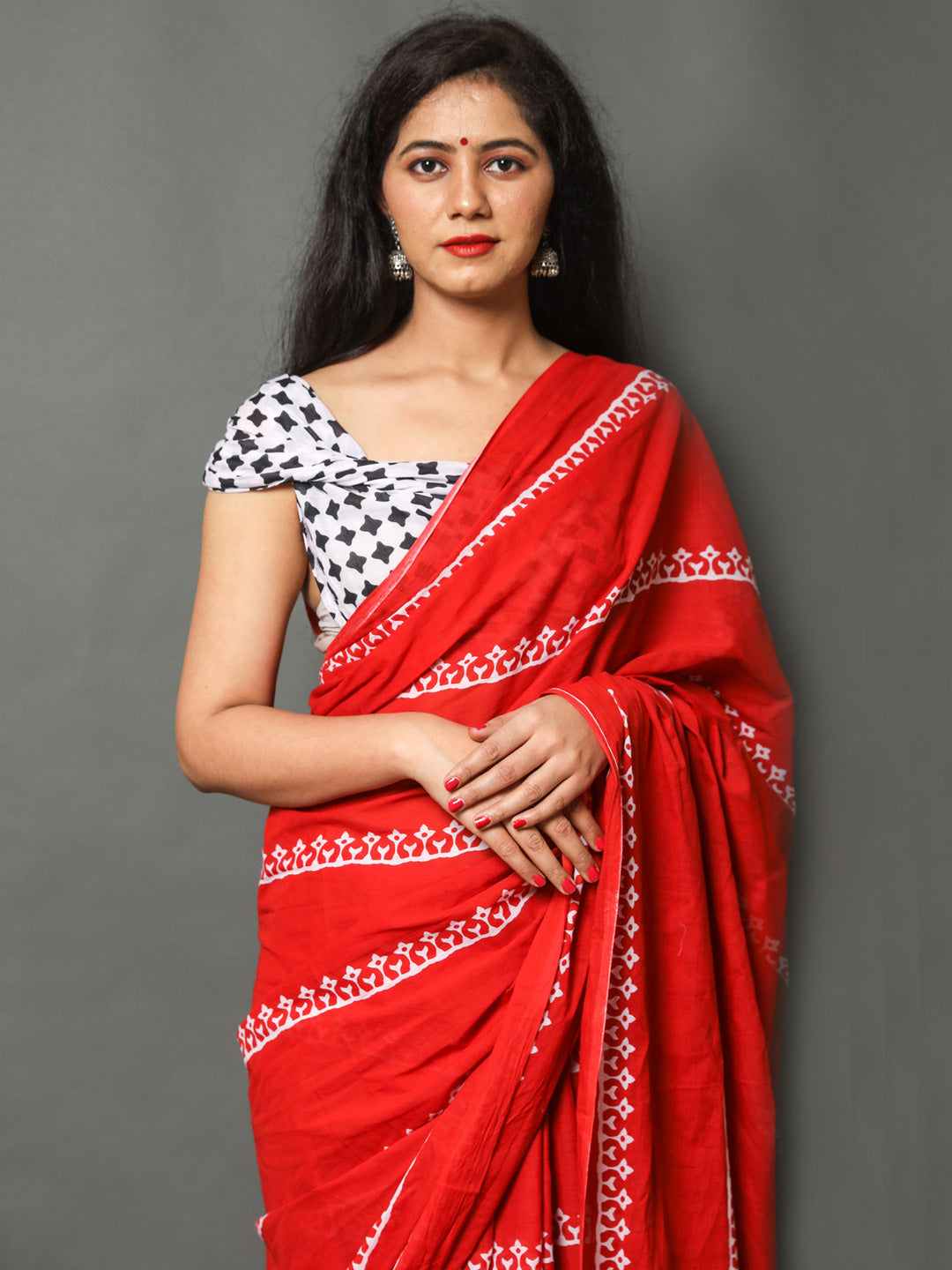 Buta Buti Red & Off White Ethnic Motifs Pure Cotton Saree