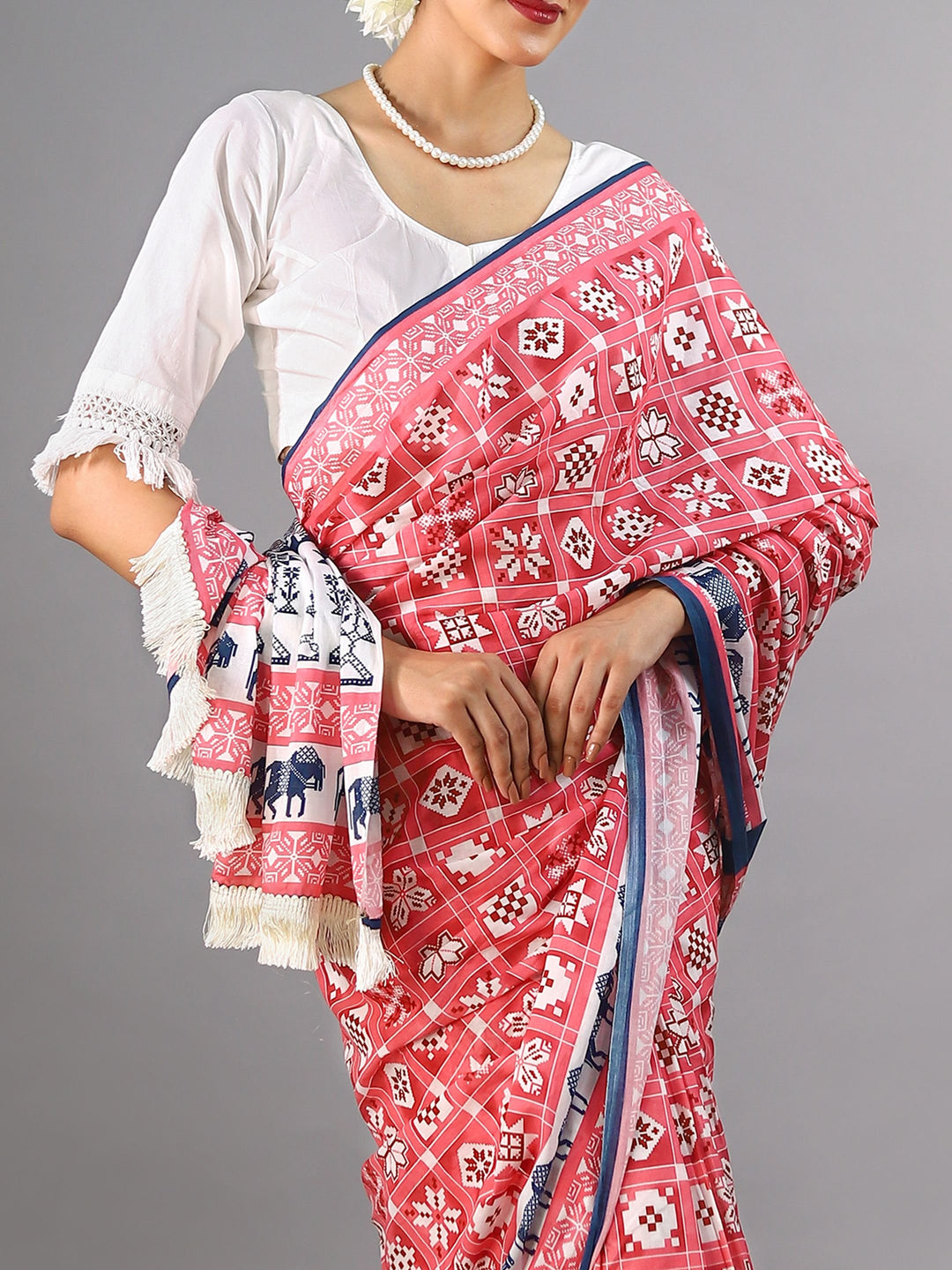 Buta Buti Pink Colour Abstract Printed Pure Cotton Saree With Unstitched Blouse And Lace