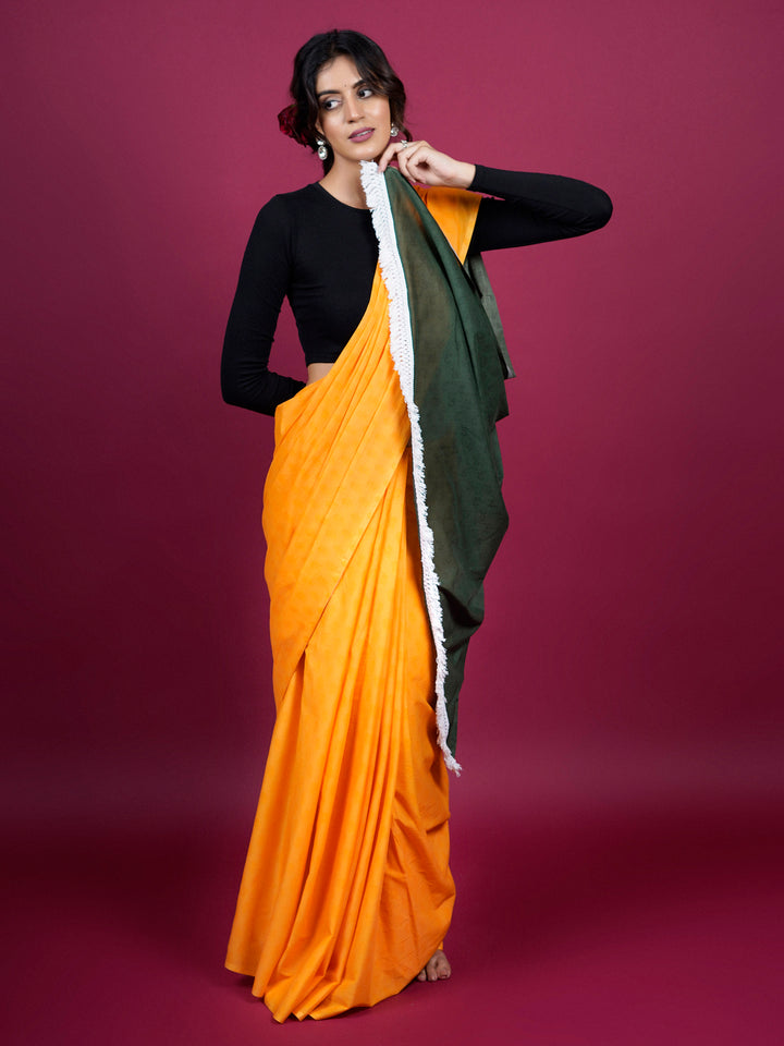 Buta Buti Solid Pirnted Cotton Saree With Tassels Embellishment